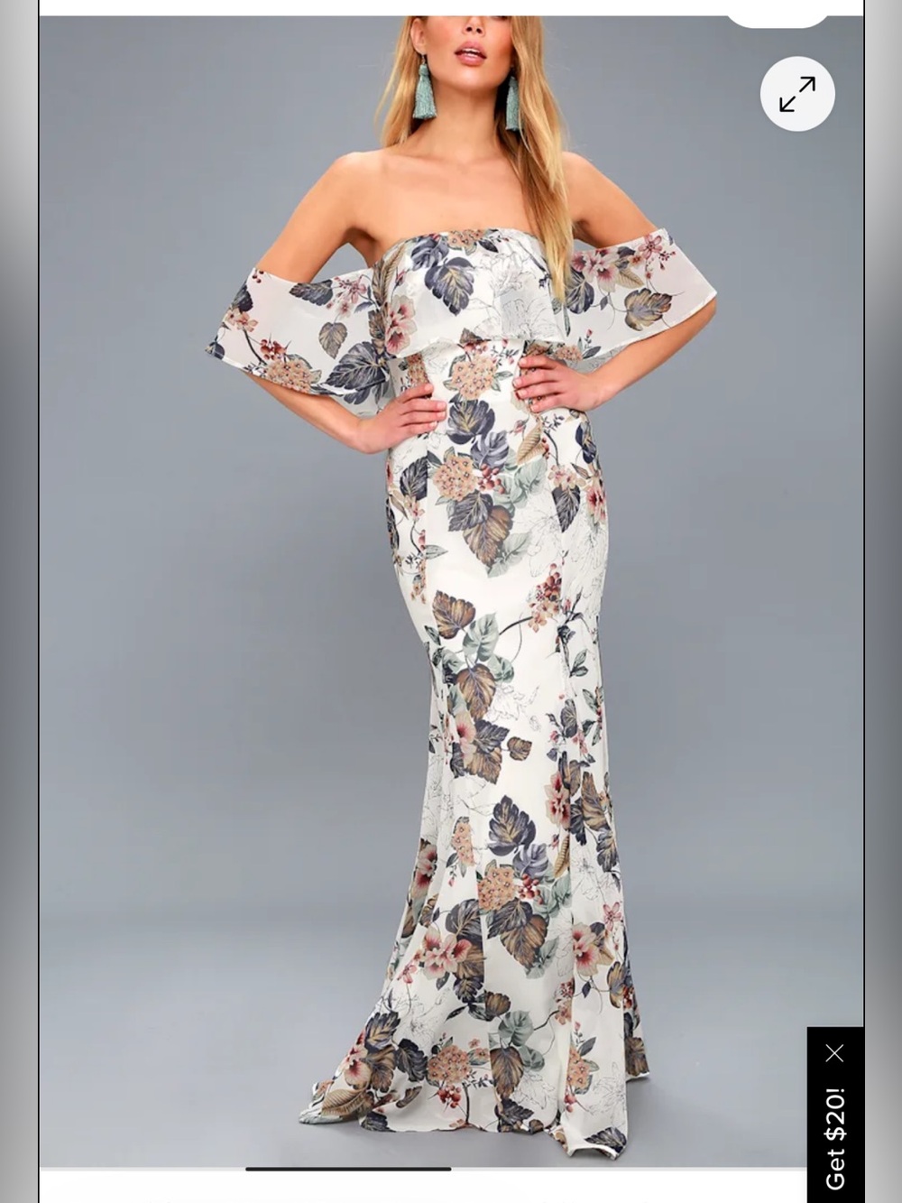 Lulu's Cream Strapless Floral Maxi Dress